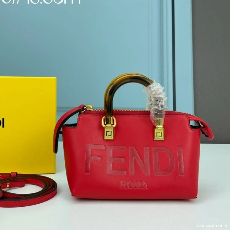 HOT ROMA In Logo Boston Leather Bag Way Calf The By Mini Red Fendi 0711